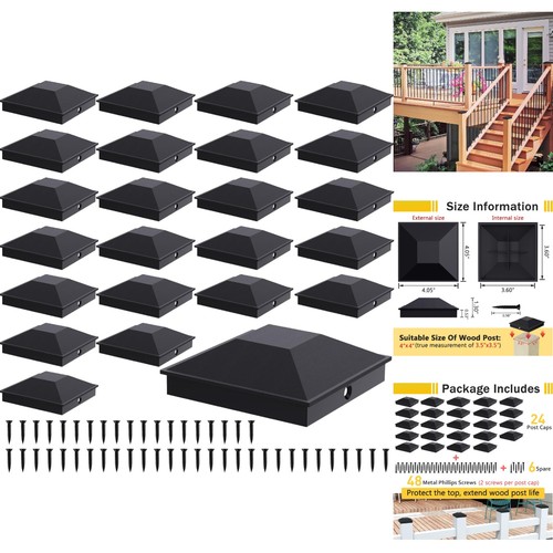 4x4 black fence post - black, caps